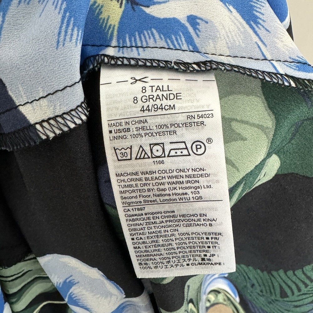 Banana Republic Dress 8 Tall Black Blue Floral Asymetrical Hawaiian Travel - Picture 10 of 12